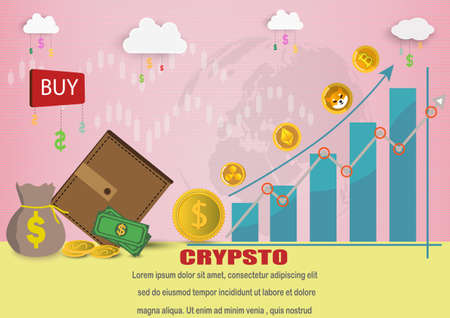 The sign or symbol of bitcoin.Cryptocurrency with and fall graph for bitcoin.Blockchain technologies,bitcoins,altcoins,finance digital money market,Vector banner and Digital cryptocurrency concept.のイラスト素材
