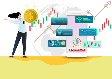 The sign or symbol of bitcoin.Cryptocurrency with and fall graph for bitcoin.Blockchain technologies,bitcoins,altcoins,finance digital money market,Vector banner and Digital cryptocurrency concept.のイラスト素材