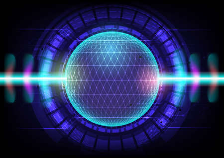 Abstract blue technology background.Vector world circle and electricity line with blue electronic...