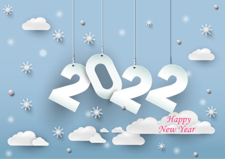 2022 happy new year.Paper cut 2022 word for new year festival.card,happy,Vector concept luxury designs and new year celebration.の写真素材