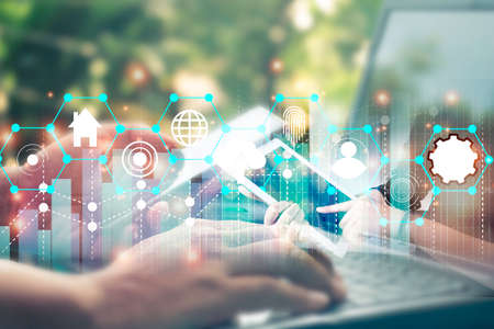 In the morning sunrise in to sky. Early morning sunrise over the river and building.Photo landscape Bangkok Thailand.の写真素材