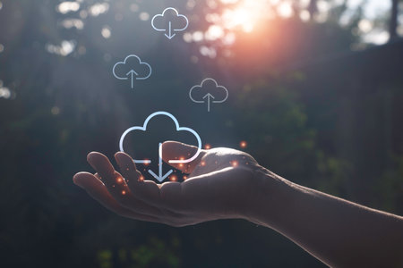 A hand holding red heart with heart wave.She is hand holding it on blue background.heart health,happy volunteer charity,The photo shows the principle of caring and good health.の写真素材