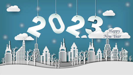 Paper cut 2023 word for new year festival.card,happy,Vector concept luxury designs and new year...