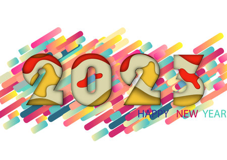 2023 happy new year.Paper cut 2023 word for new year festival.card,happy,Vector concept luxury designs and new year celebration.の写真素材