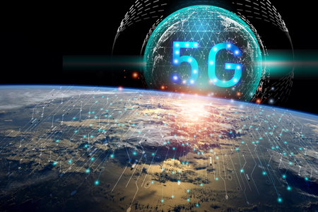 The concept 5G Data in the global network.social,telecommunication,earth.photo modern technology and...