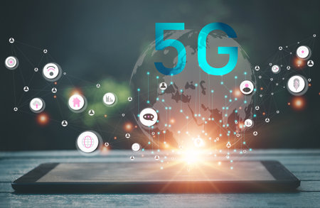 5G network, high speed mobile internet technology, internet of things concept.の写真素材