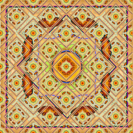 Beautiful seamless pattern handmade ikat art.folk embroidery and Mexican style. Aztec geometric art ornament print. photo mandalas pattern and Background concept.の写真素材