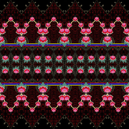 Beautiful seamless pattern handmade ikat art.folk embroidery and Mexican style. Aztec geometric art ornament print. photo mandalas pattern and Background concept.の写真素材