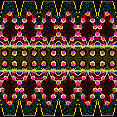 Beautiful seamless pattern handmade ikat art.folk embroidery and Mexican style. Aztec geometric art ornament print. photo mandalas pattern and Background concept.の写真素材