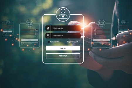 User typing login and password.Hand man use mobile phone for  log in to enter login and password.sign in page,User profile,Information privacy,Internet.photo Cyber protection and technology concept.の写真素材