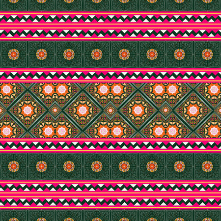 Beautiful seamless pattern handmade ikat art.folk embroidery and Mexican style. Aztec geometric art ornament print. photo mandalas pattern and Background concept.の写真素材