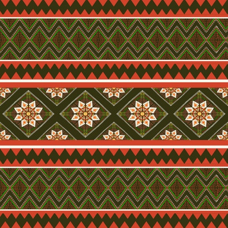 Beautiful seamless pattern handmade ikat art.folk embroidery and Mexican style. Aztec geometric art ornament print. photo mandalas pattern and Background concept.の写真素材