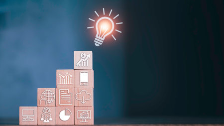 Icons healthcare medical symbol on wooden block. vaccine, rising growth.COVID-19. Photo Medical and technology concept.の写真素材