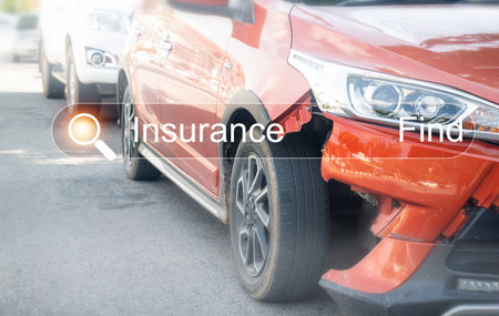 Car accident on the road with insurance text. Accident insurance conceptの写真素材