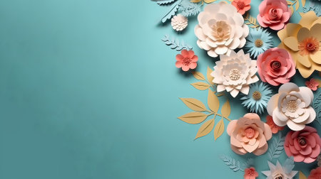Flower paper cut  colored mix texture with space for your text.Abstract design with wave shapes in a paper cut style.manipulate, resize or colorize,Vector Background and Minimal paper cut style. Generative AI illustration.の素材