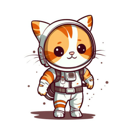 cute animal of anthropomorphic cat as warrior on isolate white background full bod. Generative AI illustration.の素材