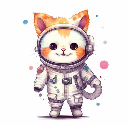 cute animal of anthropomorphic cat as warrior on isolate white background full bod. Generative AI illustration.の素材