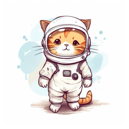 cute animal of anthropomorphic cat as warrior on isolate white background full bod. Generative AI illustration.の素材