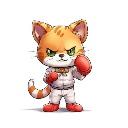 cute animal of anthropomorphic cat as warrior on isolate white background full bod. Generative AI illustration.の素材
