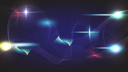 Grid of vector abstract graphic light patterns.Digital frequency Curved wavy line,smooth stripe. modern background and modern neon waves style.の写真素材