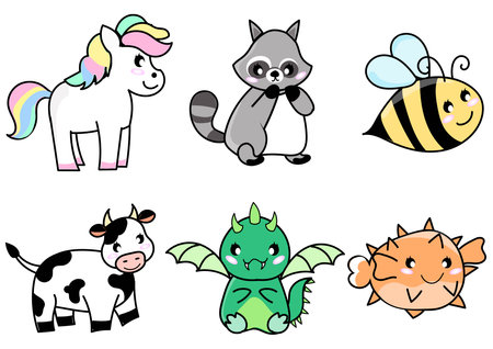 Set of animal heads collection.Characters portrait cute animal faces on white background.portraits,
Emoji funny animal, Logo, sticker,Kawaii,Vector Funny cartoon and animal heads cのイラスト素材