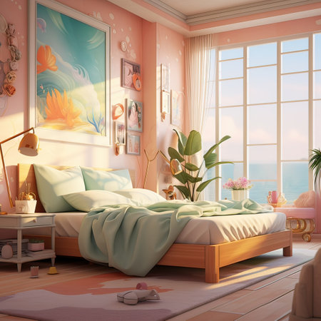 Bedroom watercolor.Generative AI illustration.の素材