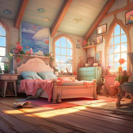 Bedroom watercolor.Generative AI illustration.の素材