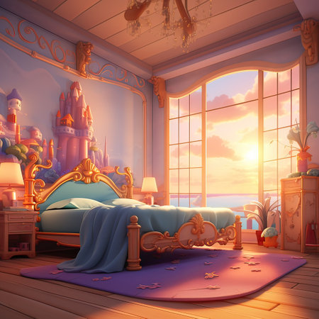 Bedroom watercolor.Generative AI illustration.の素材