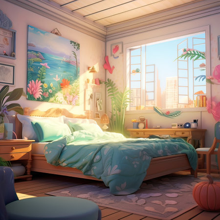 Bedroom watercolor.Generative AI illustration.の素材