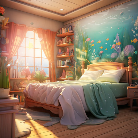 Bedroom watercolor.Generative AI illustration.の素材
