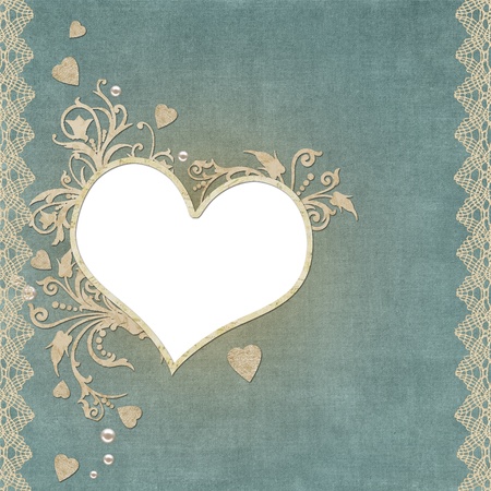 vintage paper hearts frame with pearls and laceの写真素材