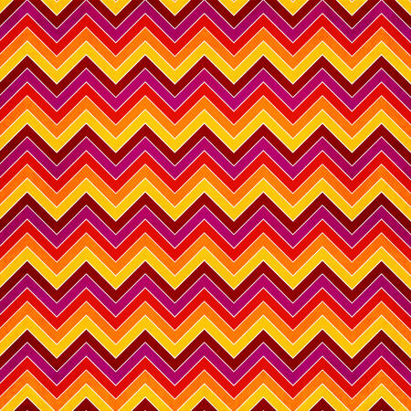 Chevron seamless background with zig zag red, yellow, pink and orange stripes on white background