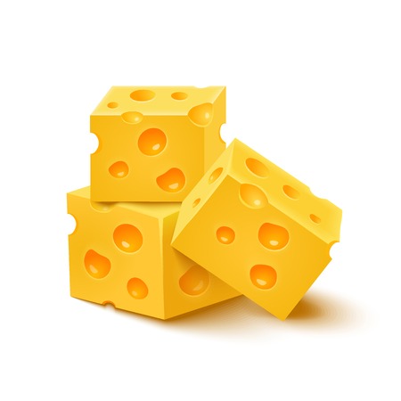 Cubes of yellow cheese on white background. Vector illustrationのイラスト素材
