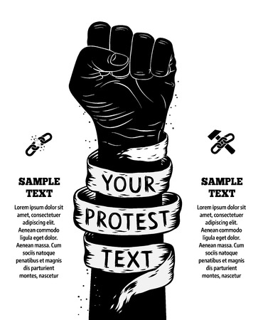 Raised fist held in protest. Vector illustrationのイラスト素材