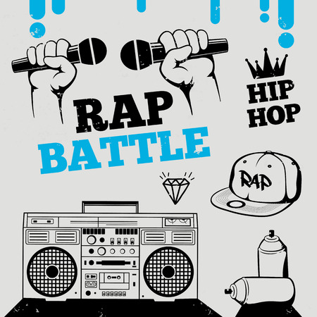 Rap battle, hip-hop, breakdance music icons, elements. Isolated vector illustrationのイラスト素材