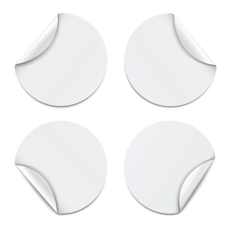 Set of white round paper stickers on white background. Vector illustrationのイラスト素材
