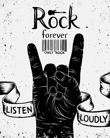 Vintage label with rock forever. Rock and Roll hand signのイラスト素材