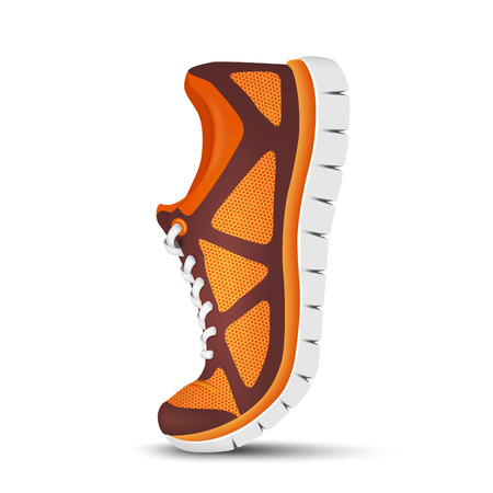 Realistic bright curved sport shoes for running. Vector illustrationのイラスト素材