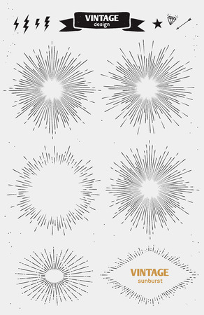 Set of Vintage Sun Burst. Vector monochrome starburstのイラスト素材