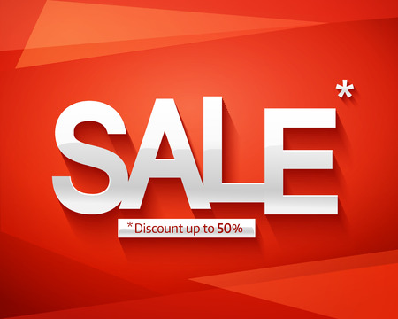 Sale banner template. Discount up to 50%. Inscription sale on a red abstract backgroundのイラスト素材