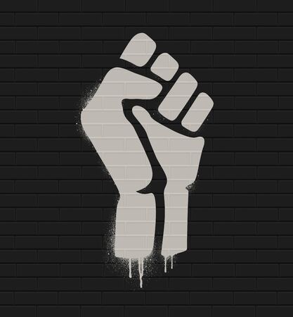 Fist raised in protest. Fist icon isolated on a brick wall. Vector illustration EPS10のイラスト素材