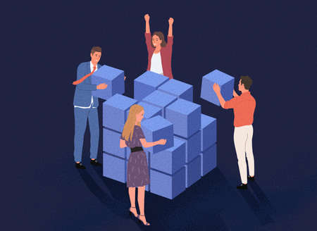 Group of peoples doing teamwork. Cooperation, collaboration and partnership people in business. Flat...