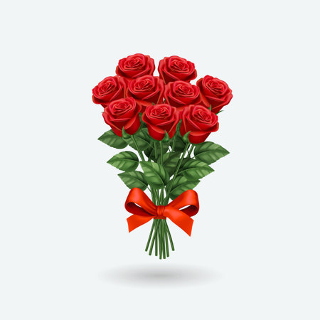 Realistic red rose bouquet. Vector illustrationのイラスト素材