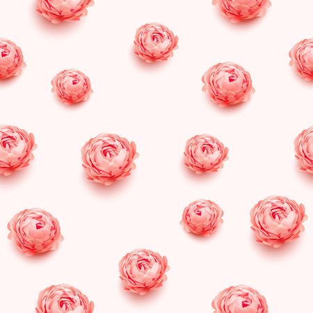 Vector seamless pattern with pink peony flowers. Pink peonies flowers background.のイラスト素材