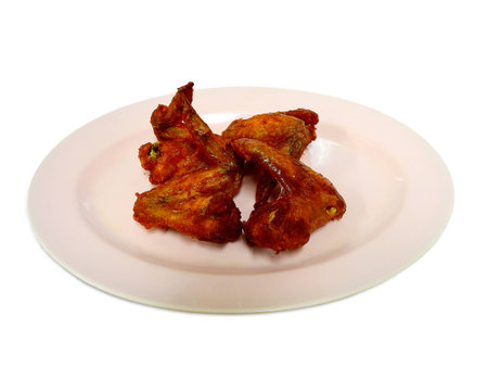 Fried chicken pink dish isolated.の写真素材