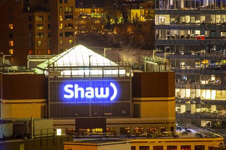 Calgary, Alberta. Canada Dec 28 2019. Shaw Communications telecommunications company sign from the...