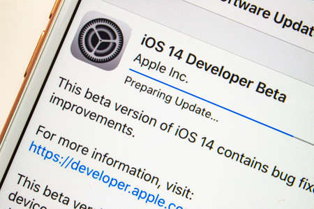San Francisco, California, USA. June 23, 2020. The IOS14 software update on a white background.