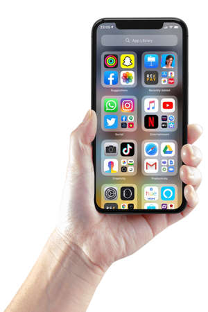 San Francisco, California, USA. June 23, 2020. A person using the IOS14 app library