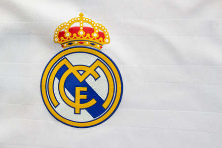 Calgary, Alberta, Canada. July 10, 2020. Club Atletico de Madrid vs Real Madrid close up to their jersey logoのeditorial素材