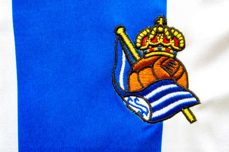 Calgary, Alberta, Canada. July 10, 2020. FC Porto Logo Football Soccer close up to their logo on a jersey.のeditorial素材
